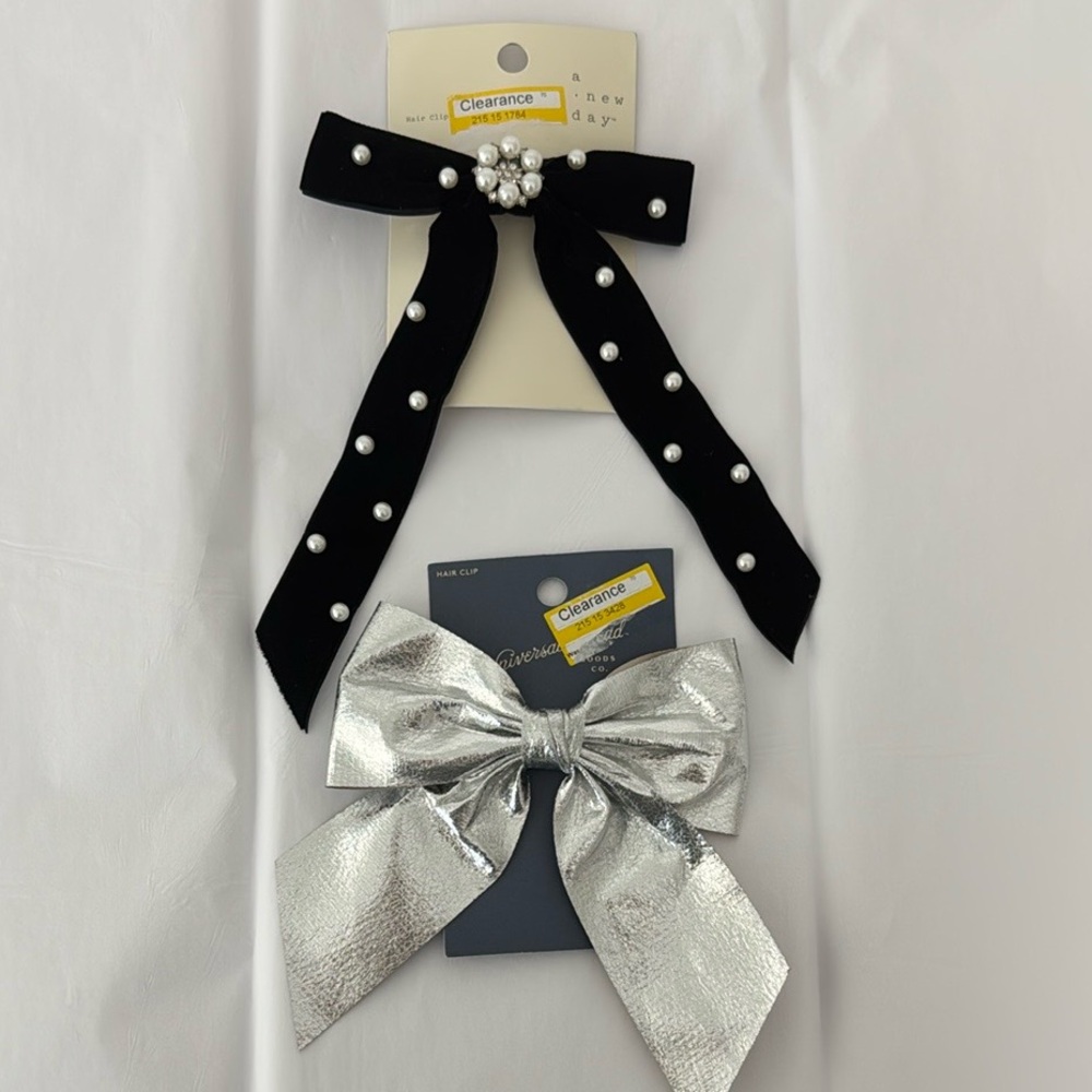 Elegant Black and Silver Hair Bow clips